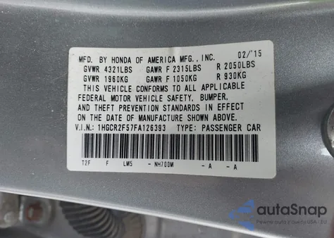 2015 Honda Accord Sport from USA, damaged, VIN 1HGCR2F57FA126393